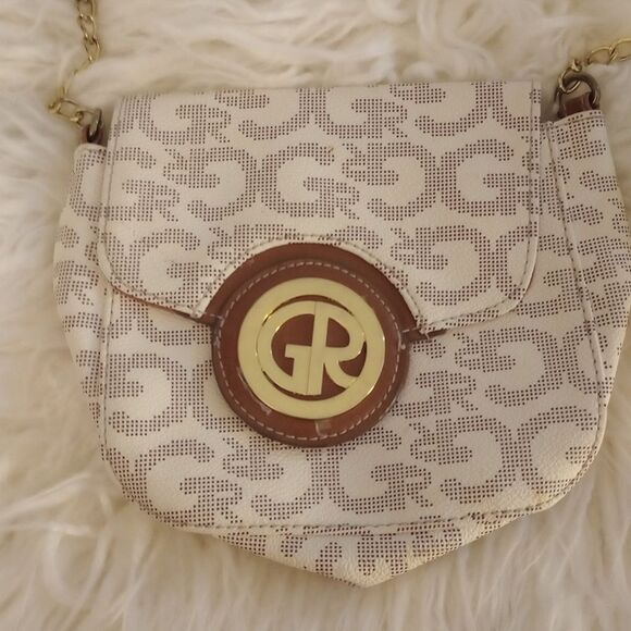 🆕👜Small Crossbody Bag - White with Brown Letters - Picture 2 of 7